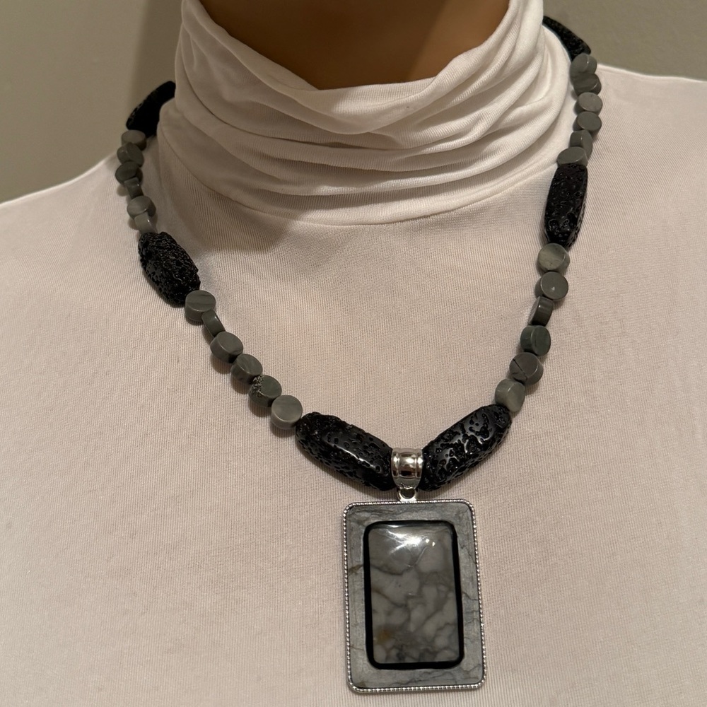 Magnesite and Lava Rock Artist Necklace